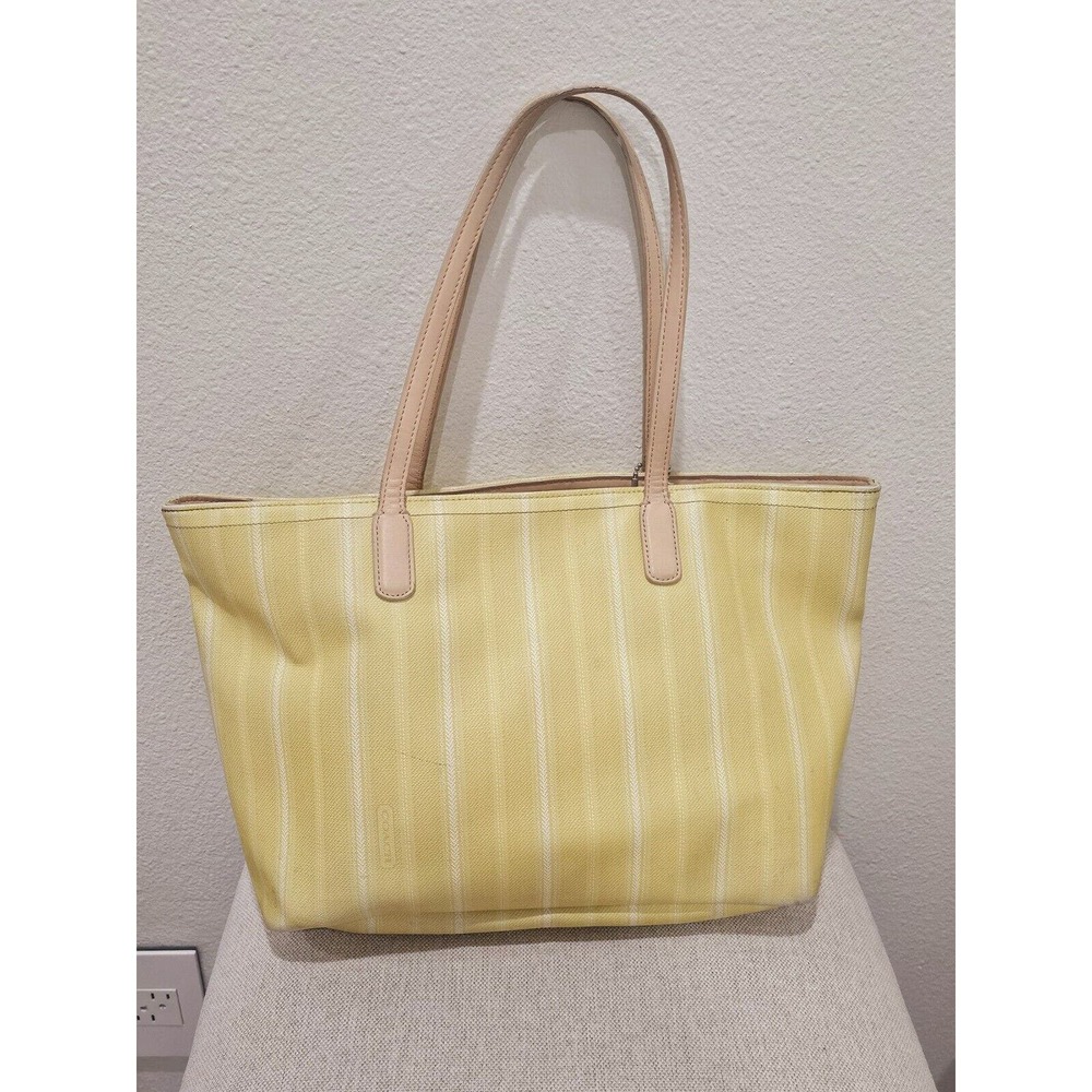 COACH Legacy Weekend Yellow Stripes Purse Large Shoulder Tote Bag #23108